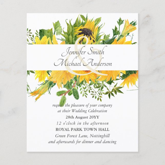 Papier Budget Sunflowers Moderne Mariage Ampersand (Devant)