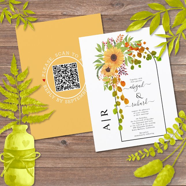 Papier BUDGET Sunflowers QR code mariage de automne invit (Créateur téléchargé)