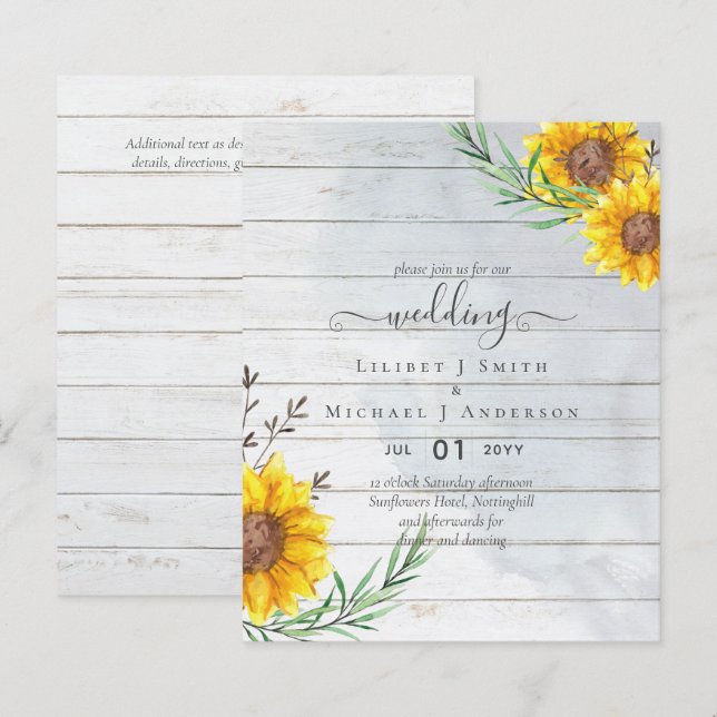 Papier Budget Sunflowers Rustic Woodland Garden Mariage (Devant / Derrière)