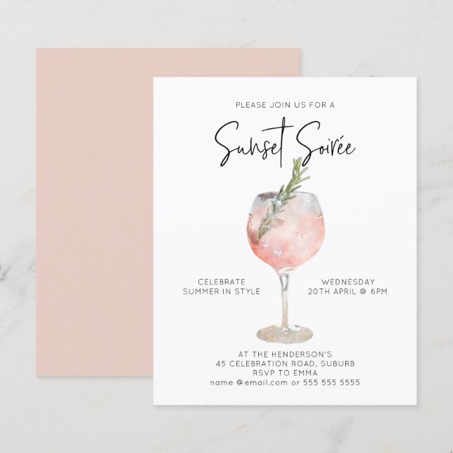 Papier Budget Sunset Soiree Boissons Cocktail Invitation (Devant / Derrière)