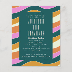 Papier Budget Super Retro Pink Green Wavy Lines Mariage