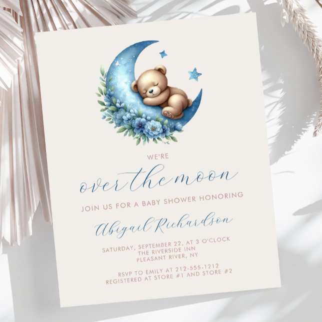 Papier Budget sur la lune Teddy Bear Baby shower bleu (Créateur téléchargé)