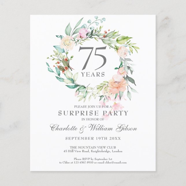 Papier Budget Surprise Party 75e anniversaire Invitation (Devant)