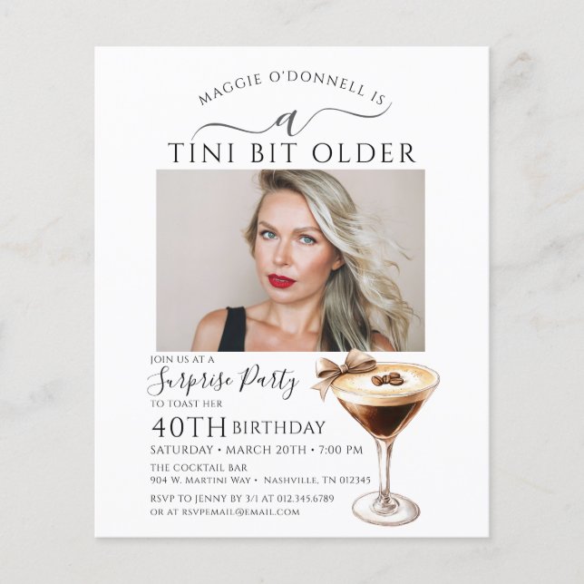 Papier BUDGET SURPRISE PARTY Tini Bit Older Martini 40e (Devant)
