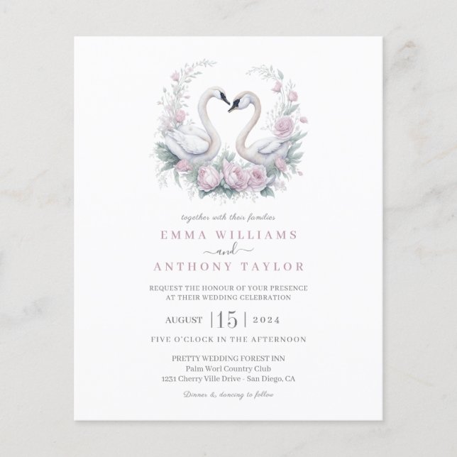 Papier Budget Swan couple Faire-part de mariage (Devant)