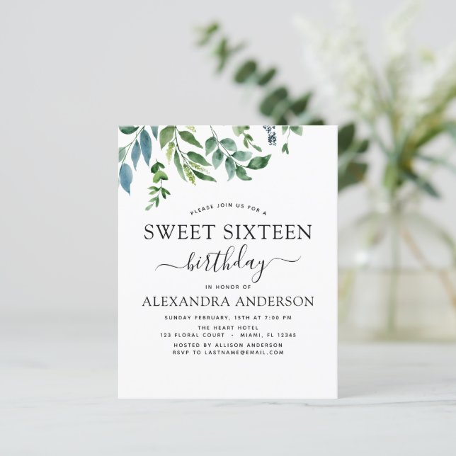 Papier Budget Sweet 16 Anniversaire Botanique Verdure (Debout devant)