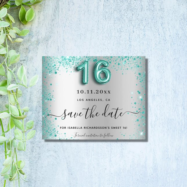 Papier Budget Sweet 16 argent parties scintillant turquoi (Créateur téléchargé)