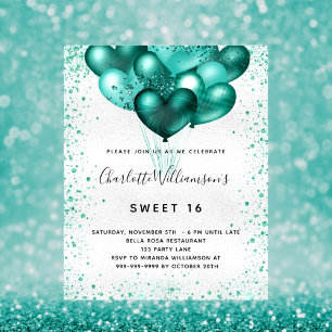 Papier Budget Sweet 16 argent turquoise parties scintilla