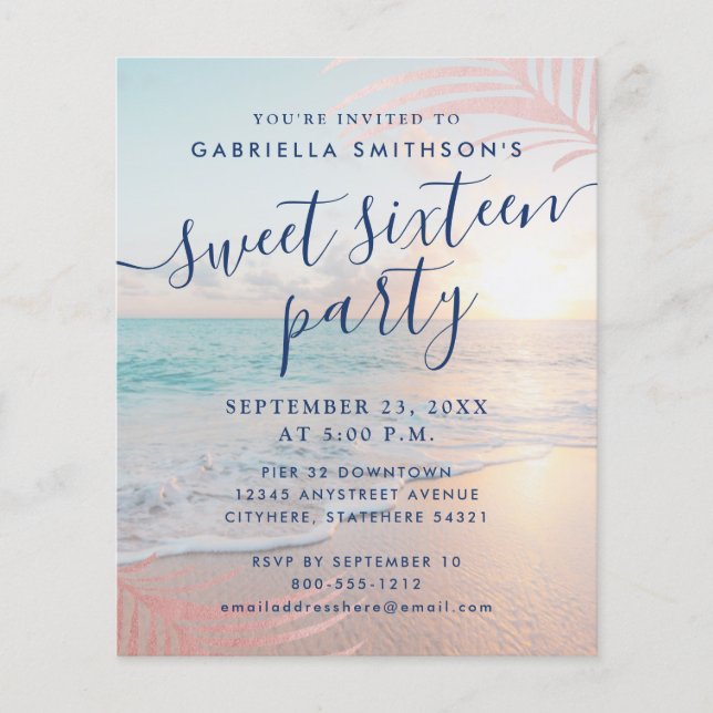 Papier BUDGET Sweet 16 Beach Party Invitation (Devant)