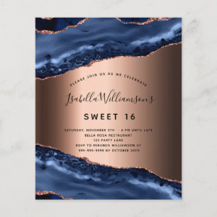 Papier Budget Sweet 16 bleu agate rose or invitation