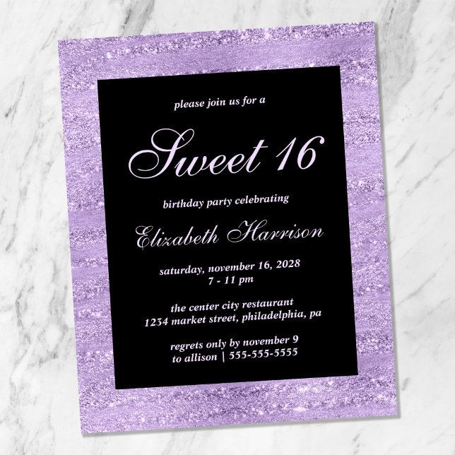 Papier Budget Sweet 16 Élégante Purple Anniversaire (Créateur téléchargé)