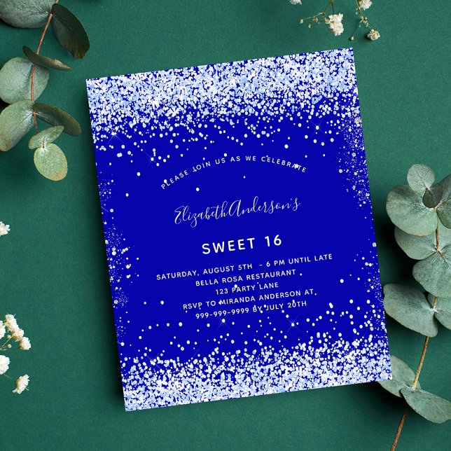 Papier Budget Sweet 16 invitation bleu royal blanc (Créateur téléchargé)