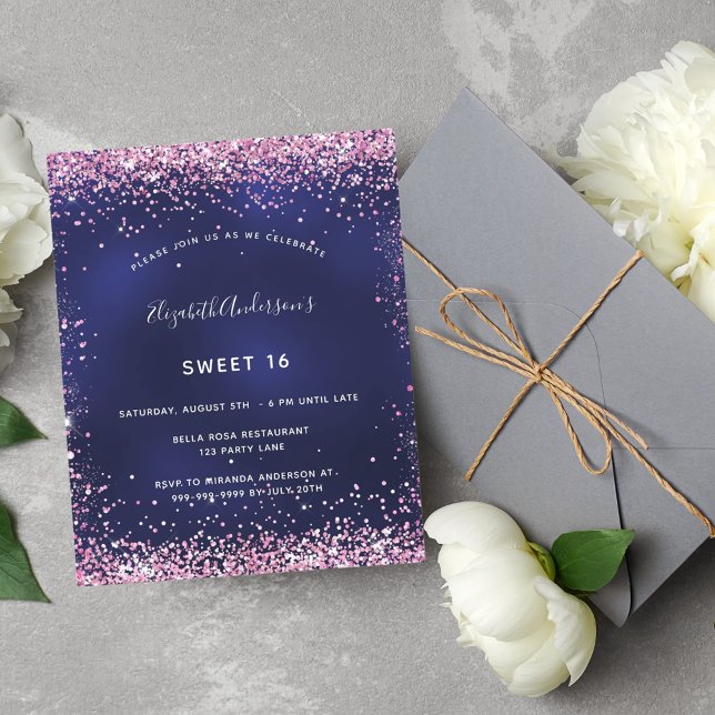 Papier Budget Sweet 16 marine bleu rose parties scintilla (Créateur téléchargé)