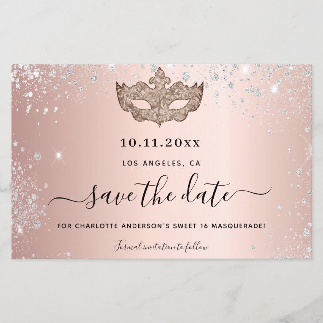 Papier Budget Sweet 16 masquerade or rose enregistrer la  (Devant)