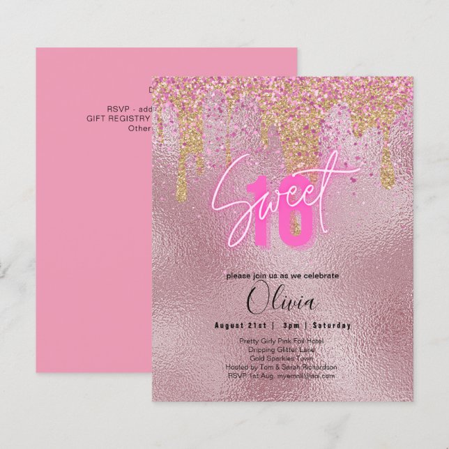 Papier Budget Sweet 16 Parties scintillant rose Foil Girl (Devant / Derrière)
