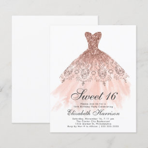 Papier Budget Sweet 16 Rose Gold Gown fête d'anniversaire