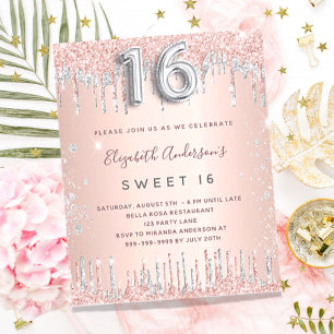 Papier Budget Sweet 16 rose or argent invitation
