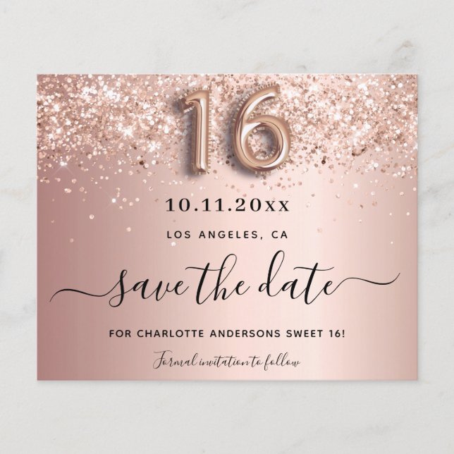 Papier Budget Sweet 16 rose or parties scintillant enregi (Devant)