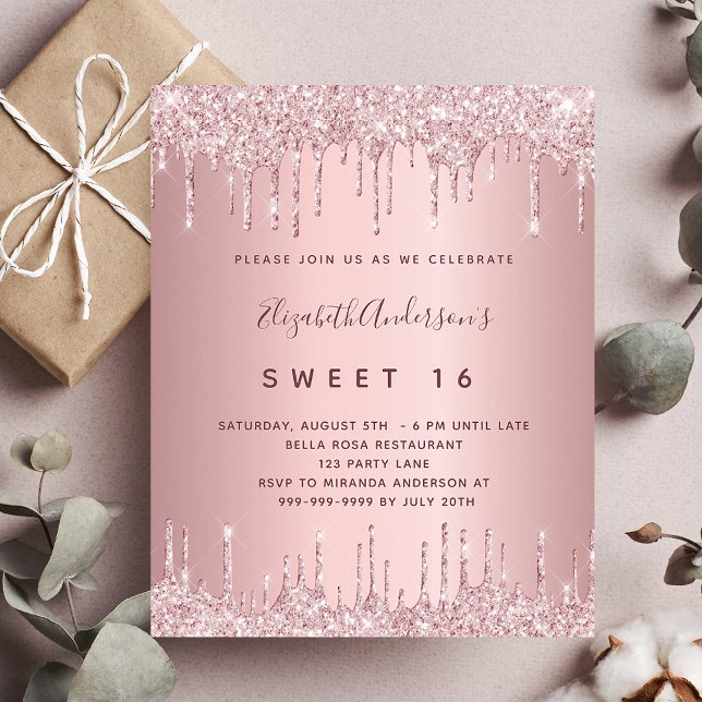 Papier BUDGET Sweet 16 rose roux rose parties scintillant (Créateur téléchargé)