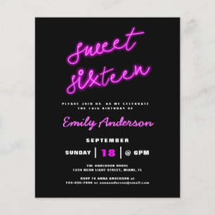 Papier Budget Sweet 16 Seize Retro Neon fête d'anniversai