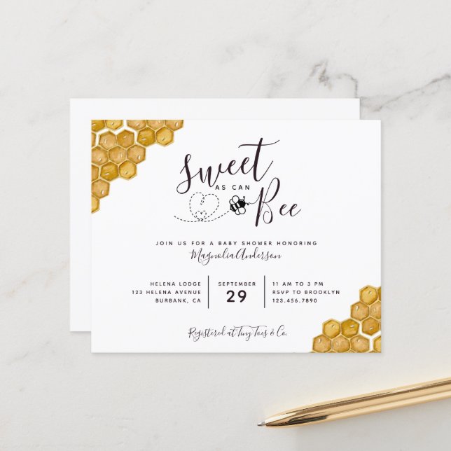 Papier Budget Sweet as Can Bee Baby shower Invitation (Devant/Arrière en situation)