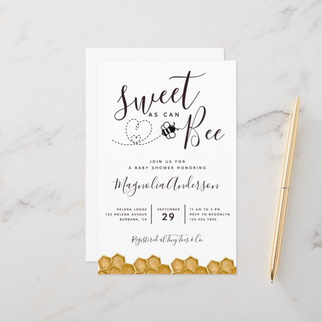 Papier Budget Sweet as Can Bee Baby shower Invitation (Devant/Arrière en situation)