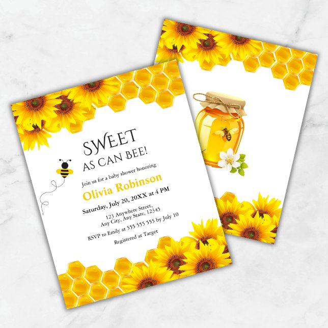 Papier Budget Sweet as can Bee Honey Baby shower Invitati (Budget Yellow Honeycomb Sweet as can Bee Baby Shower Invitation  )