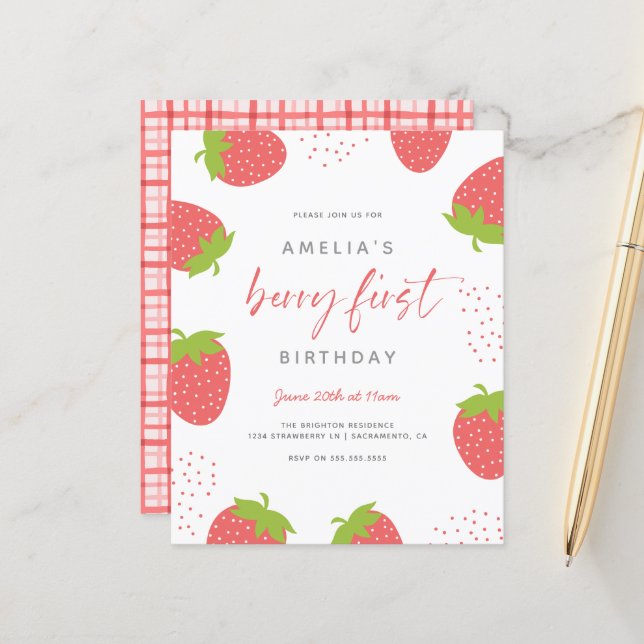 Papier Budget Sweet Berry Première fille 1er anniversaire (Devant/Arrière en situation)