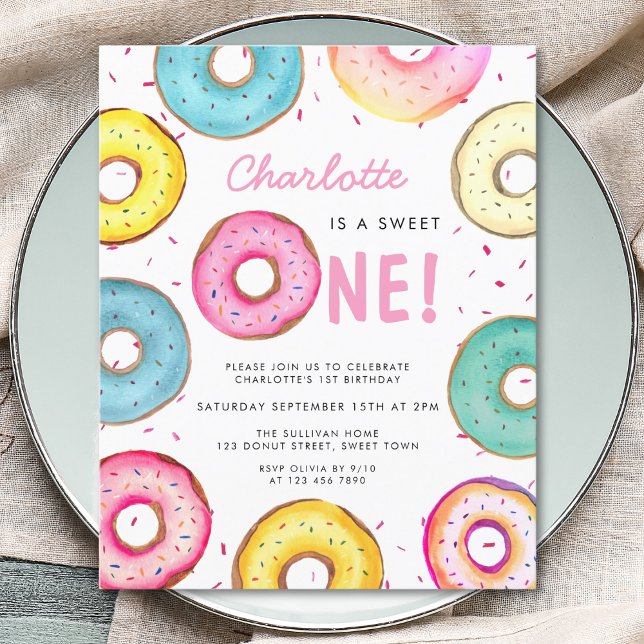 Papier Budget Sweet One Donuts 1er Invitation anniversair (Créateur téléchargé)