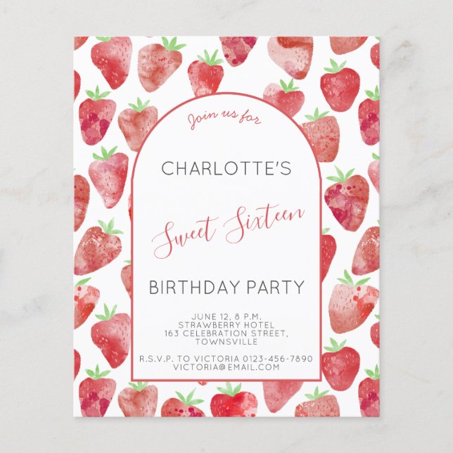 Papier Budget Sweet sixteen fraise fête d'anniversaire (Devant)