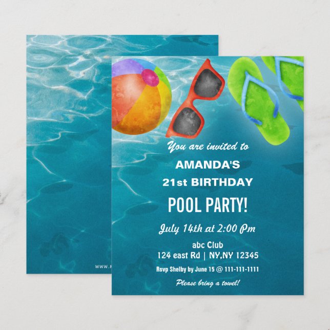 Papier Budget Swimming Pool Party Birthday Invitation (Devant / Derrière)