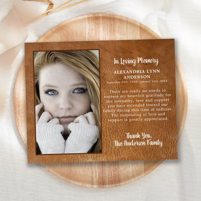 Papier Budget Sympathie Photo Funérailles Merci Cuir (Créateur téléchargé)