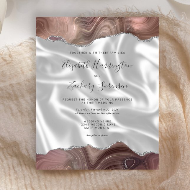 Papier Budget Taupe Argent Agate Mariage de soie blanche (Créateur téléchargé)