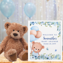 Budget Teddy Bear Balloon Baby shower Affiche de b