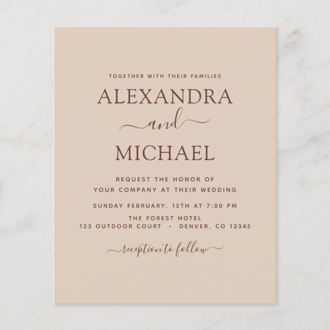 Papier Budget Terra Cotta Boho Mariage Moderne Simple (Devant)