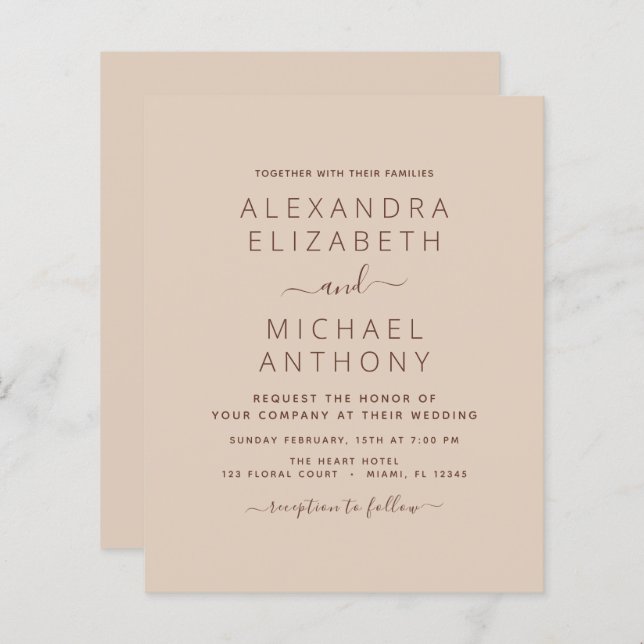 Papier Budget Terra Cotta Boho Mariage Moderne Simple (Devant / Derrière)