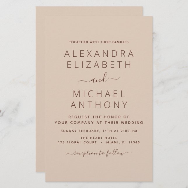 Papier Budget Terra Cotta Boho Mariage Moderne Simple (Devant / Derrière)