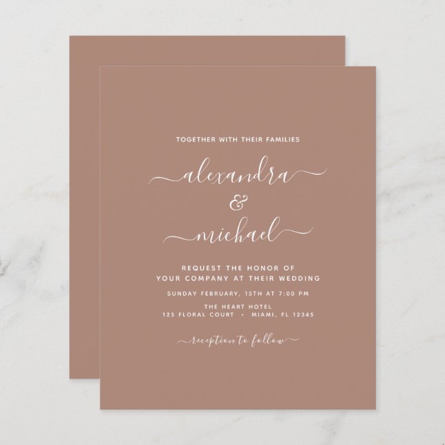 Papier Budget Terra Cotta Boho Mariage Moderne Simple (Devant / Derrière)