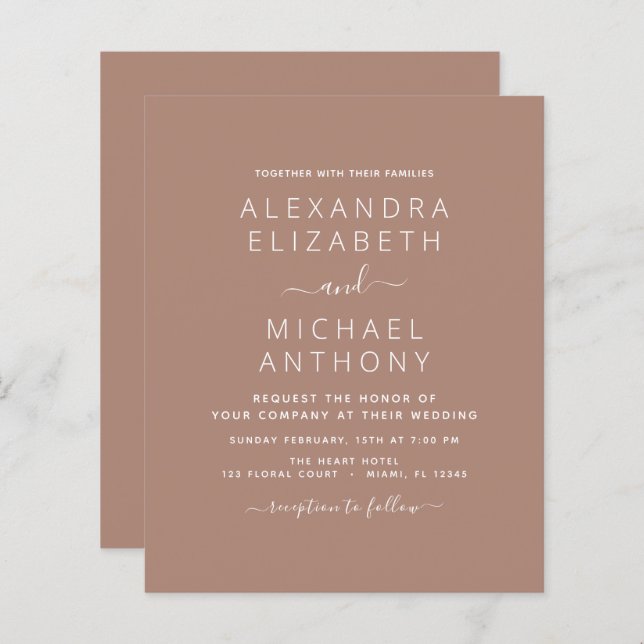 Papier Budget Terra Cotta Boho Mariage Moderne Simple (Devant / Derrière)