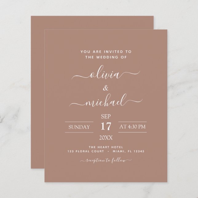 Papier Budget Terra Cotta Boho Mariage Moderne Simple (Devant / Derrière)