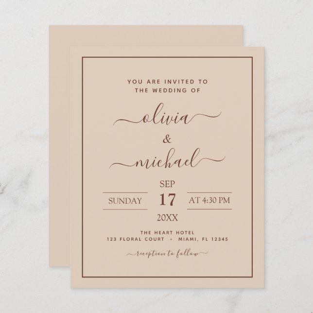 Papier Budget Terracotta Boho Mariage Moderne Simple (Devant / Derrière)