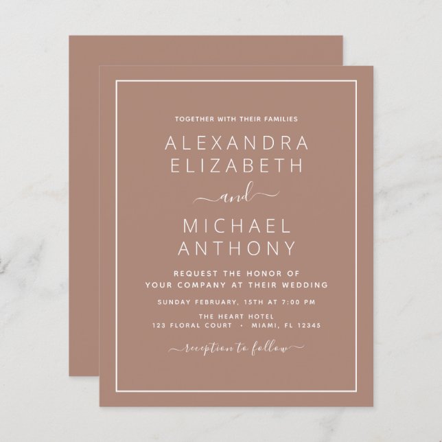 Papier Budget Terracotta Boho Mariage Moderne Simple (Devant / Derrière)