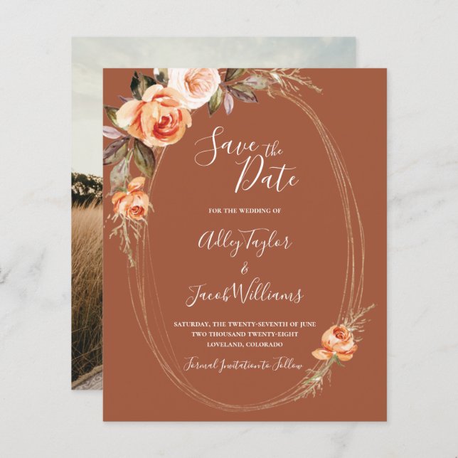 Papier Budget Terracotta Boho Photo Wedding Enregistrer l (Devant / Derrière)