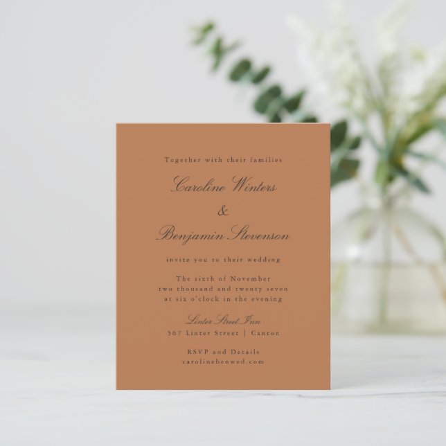 Papier Budget Terracotta Élégante invitation de mariage (Debout devant)