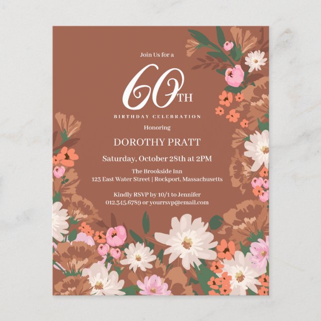 Papier Budget Terracotta Floral 60e anniversaire Invitati (Devant)