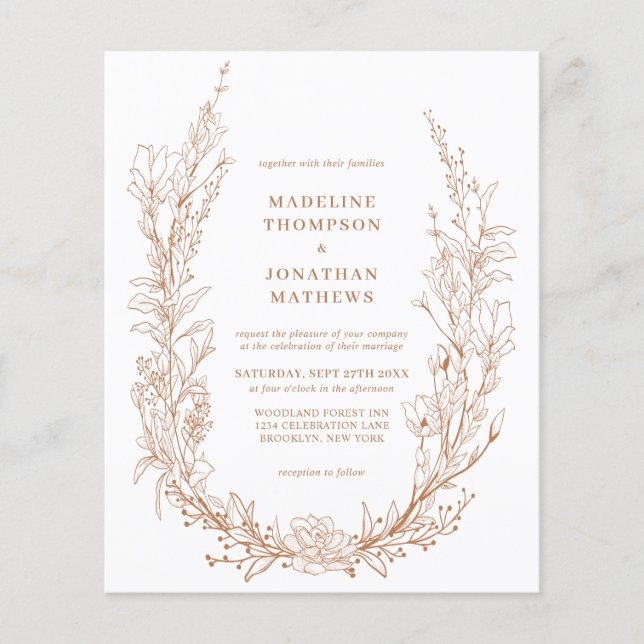 Papier BUDGET Terracotta Floral Wreath Monogramme Mariage (Devant)