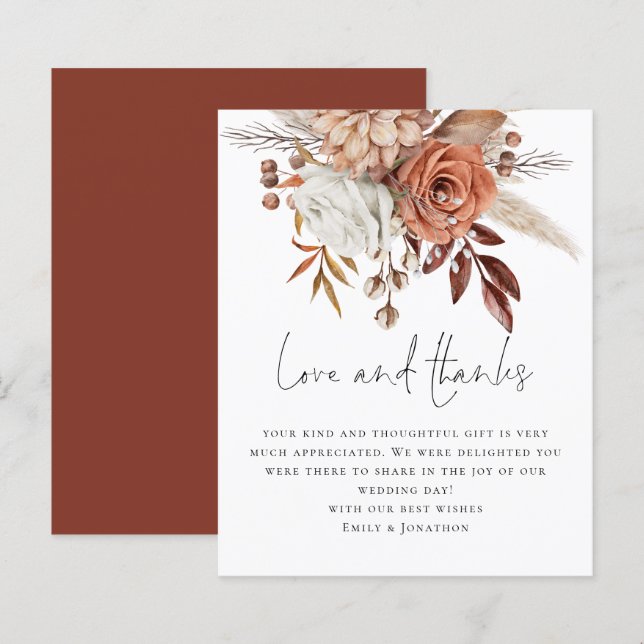 Papier Budget Terracotta Florals Aimer Merci Mariage (Devant / Derrière)