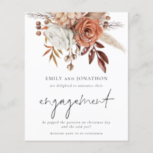 Papier Budget Terracotta Florals Fiançailles Faire-part