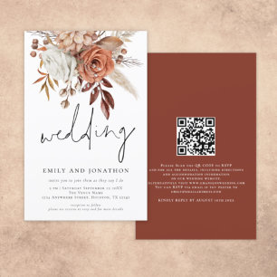 Papier Budget Terracotta Florals Script Mariage Inviter