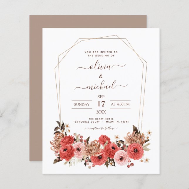 Papier Budget Terracotta Mariage de automne Floral Automn (Devant / Derrière)